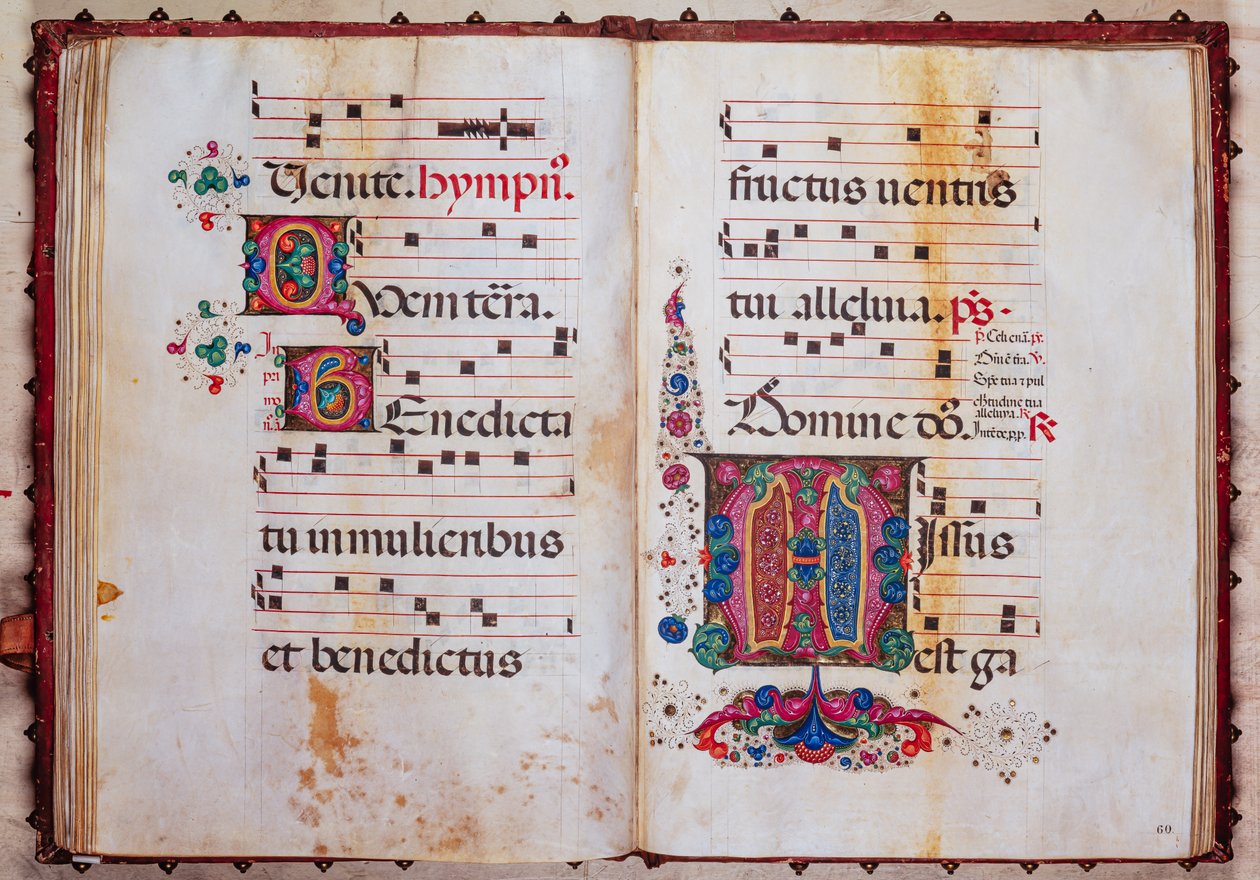 Piccolomini Könyvtár: kóruskönyv, cod.13.O, ff. 59v-60r „Foliated iniciálával”, Venturino Mercati. alkotó: Unbekannter Künstler