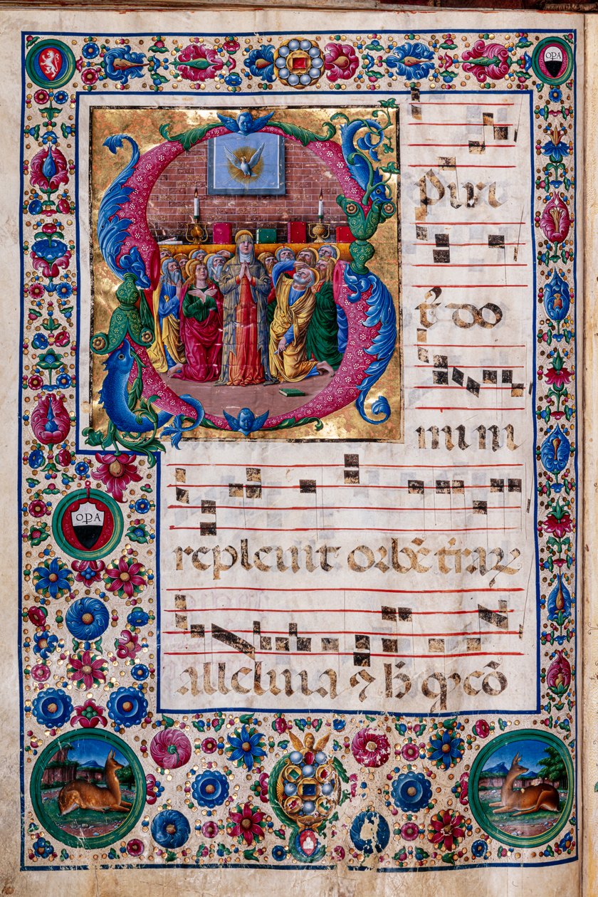 Piccolomini Könyvtár: kóruskönyv, cod. 23,8, ff. 100V a „The Pentecost”-val, Girolamo da Cremona. alkotó: Unbekannter Künstler