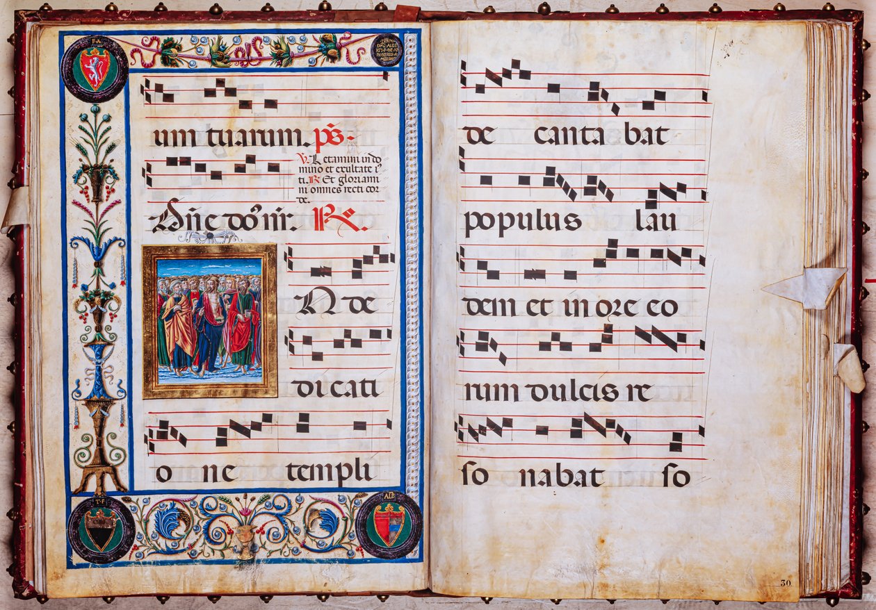 Piccolomini Könyvtár: kóruskönyv, cod. 26.R, ff. 29v-30r „Krisztus és mindenszentek”, Giovanni di Taldo. alkotó: Unbekannter Künstler