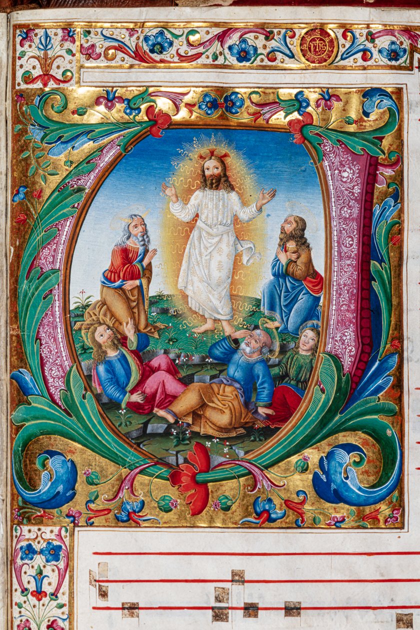 Piccolomini Könyvtár: kóruskönyv, cod. 29.13, ff. 30r „Átváltozással”, firenzei illuminátorral. Részlet. alkotó: Unbekannter Künstler
