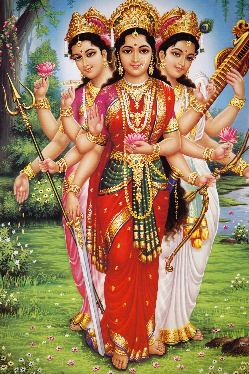 A hindu istennők, Parvati, Lakshmi és Saraswati India képe alkotó: Unbekannt