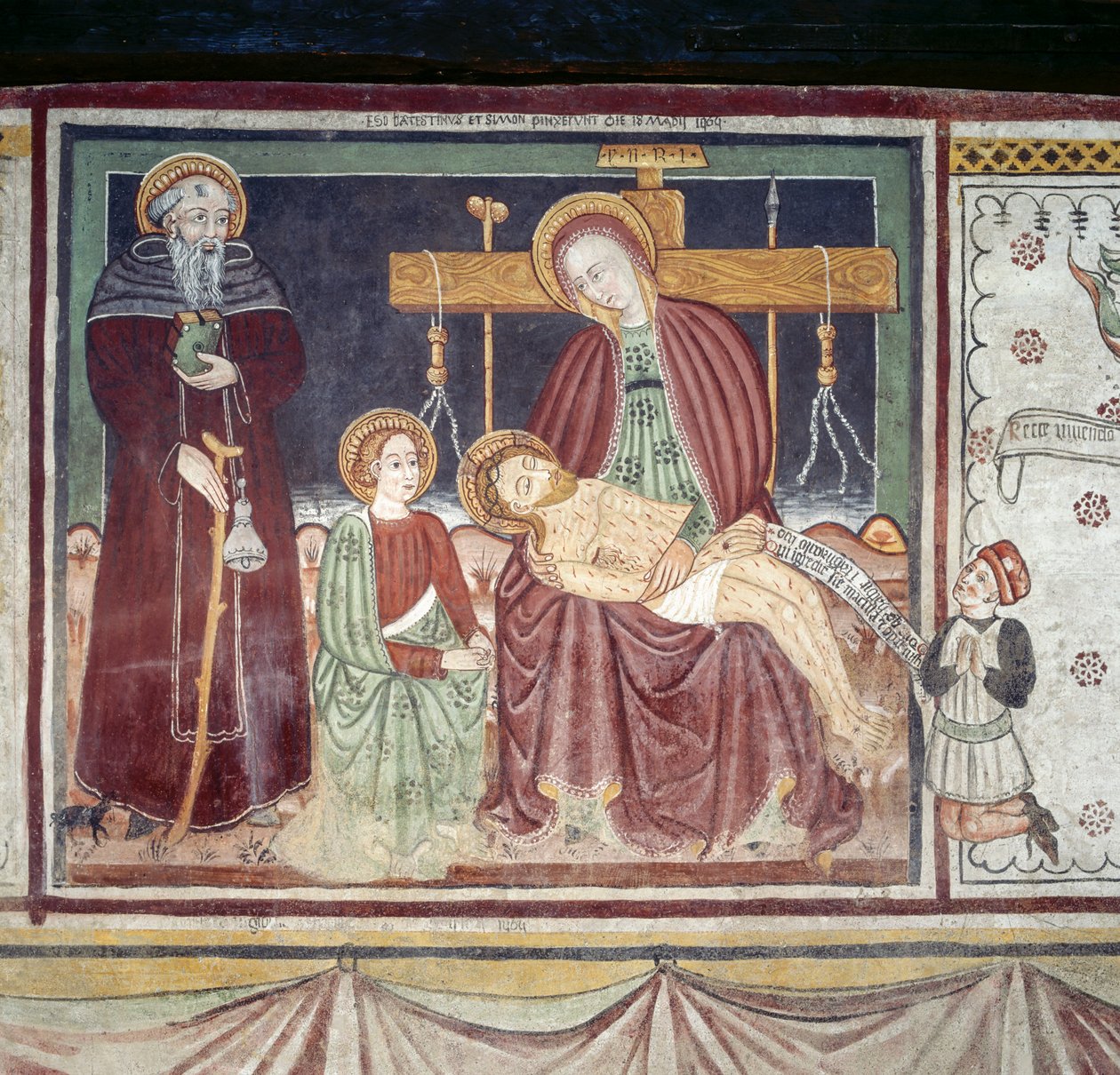Pieta Szent Antal apáttal, freskó, Homo Salvadego múzeum, Sacco, Cosio Valtellino, Lombardia, Olaszország alkotó: Benjamin Baud