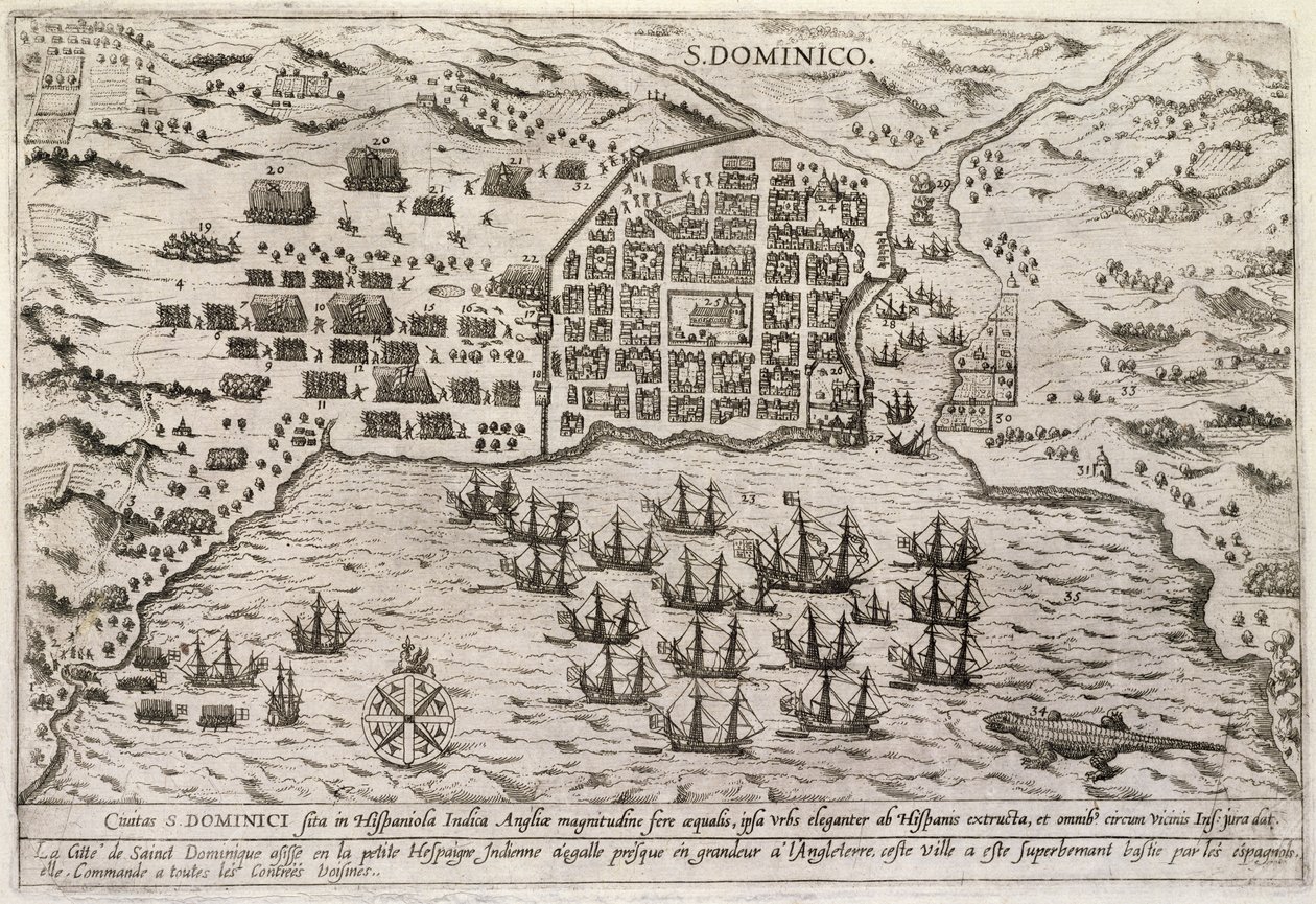 Drake Santo Domingo elleni támadásának terve, 1595 körül (metszet) alkotó: Unbekannter Künstler