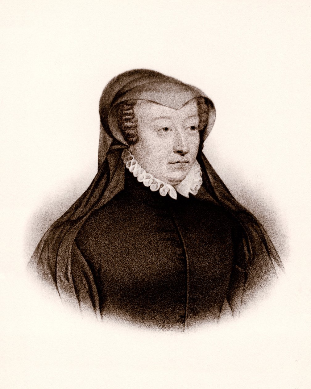 Caterina de Medici (1519-1589) portréja. Franciaország királynője, 19. századi metszet. alkotó: Unbekannter Künstler