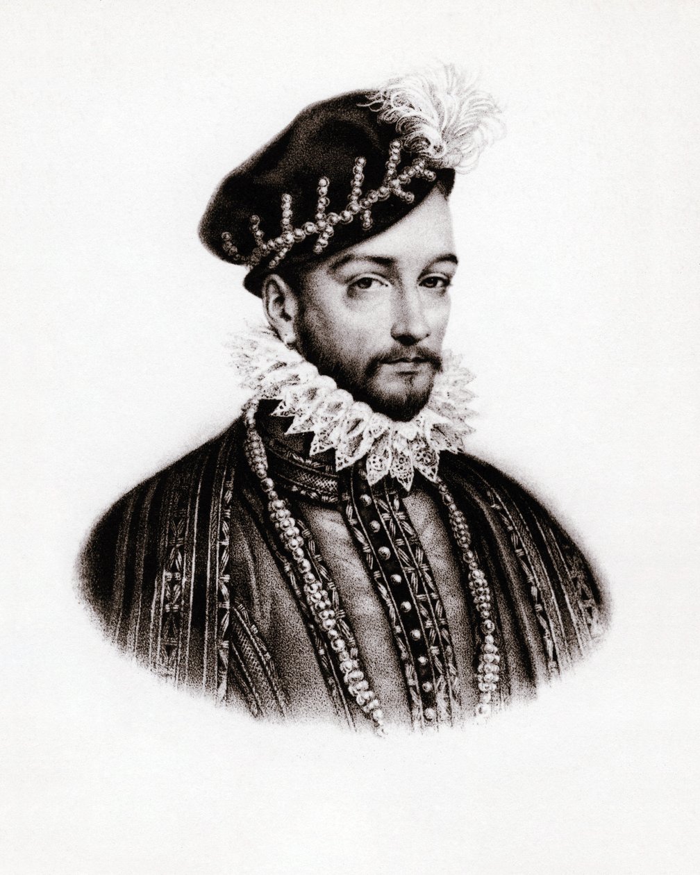 IX. Károly (1560-1574) francia király portréja, metszet, sd. alkotó: Unbekannter Künstler