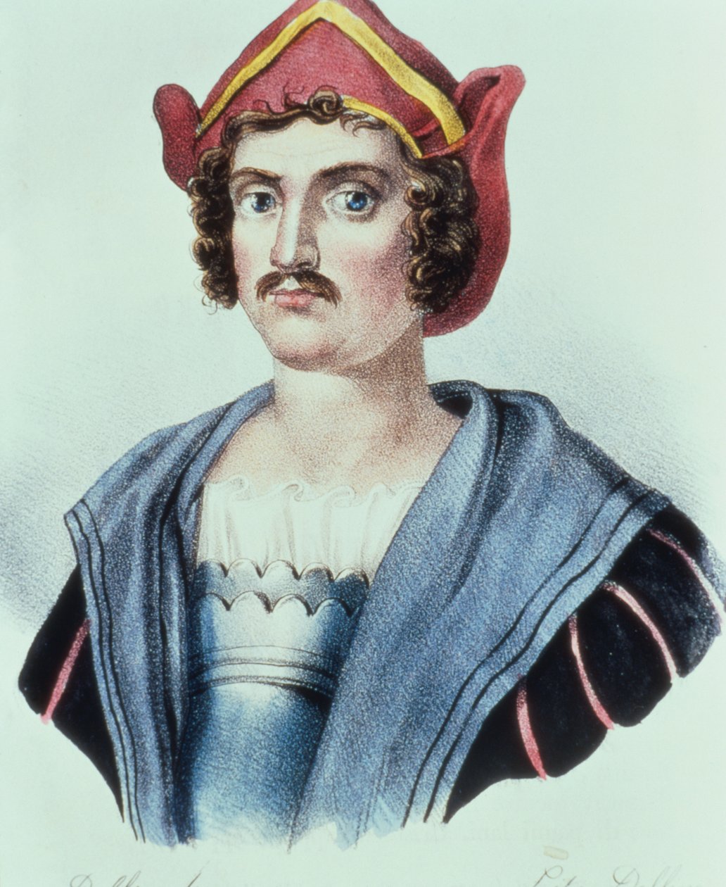 Kolumbusz Kristóf (1441-1506) portréja by Dolfino (litho) alkotó: Unbekannter Künstler