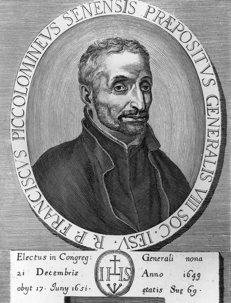 Francesco Piccolomini (1582-1651) olasz jezsuita portréja, 1649 és 1651 között a Jézus Társaságának elöljárója volt, metszet alkotó: William M. Timlin