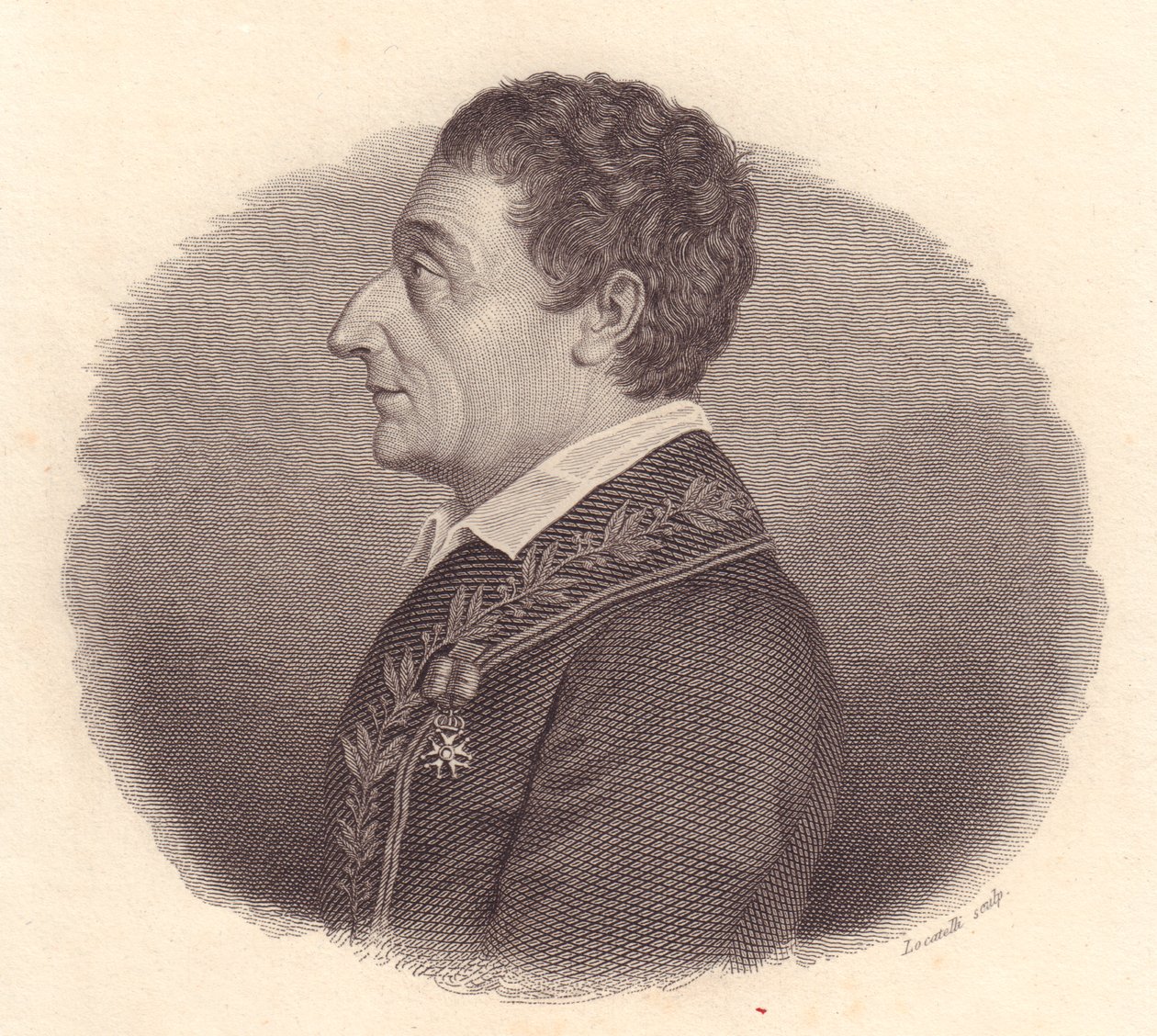 Joseph-Louis Lagrange olasz matematikus és csillagász vagy Giuseppe Lodovico Lagrangia (1736-1813) portréja, Locatelli rézmetsze az éremből alkotó: William M. Timlin