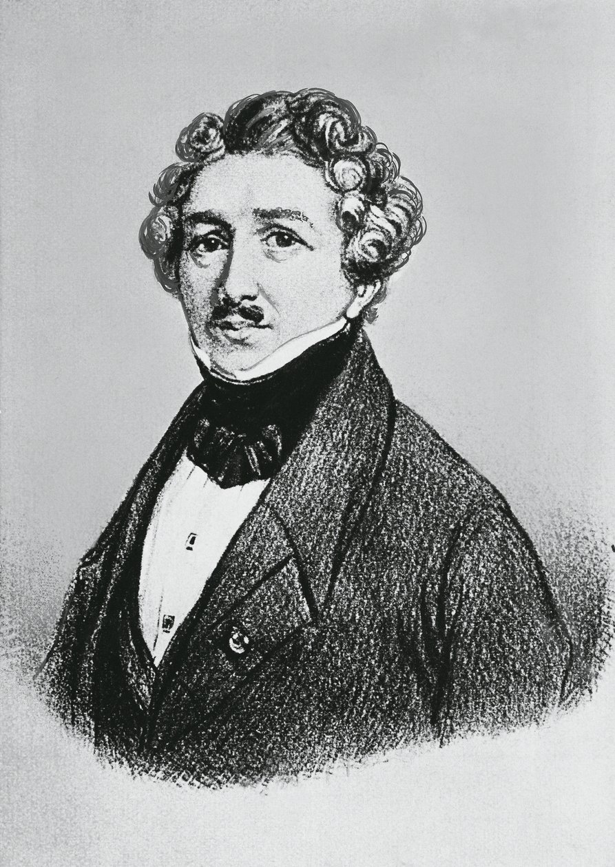 Louis-Jacques-Mande Daguerre (1787-1851), francia művész, fizikus és kémikus portréja, akit a fényképezés dagerrotip eljárásának feltalálásáért ismertek el. alkotó: William M. Timlin