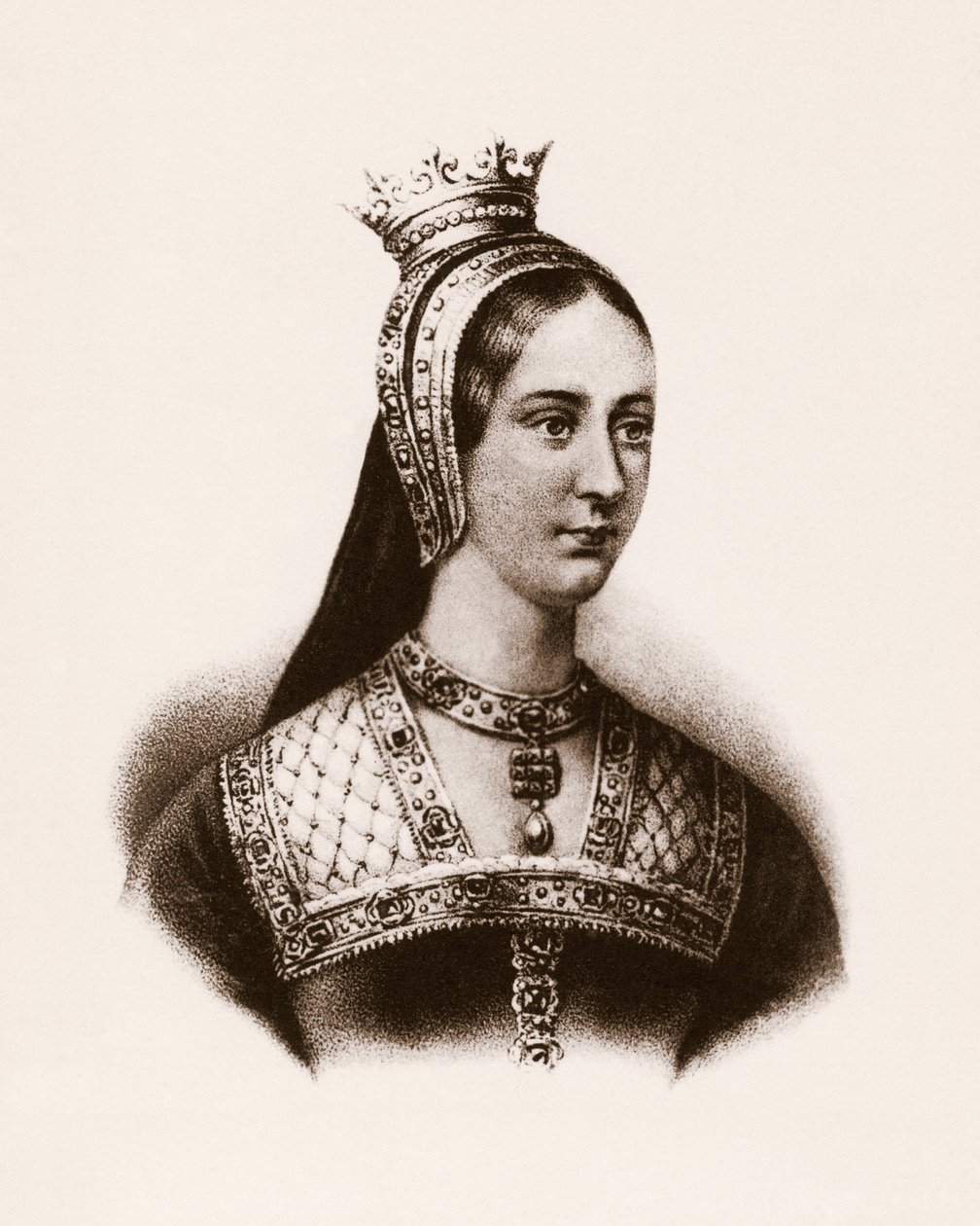 I. Mária angol királyné (vagy Tudor Mária) (1497-1534) francia királyné portréja, metszet, sd. alkotó: Unbekannter Künstler
