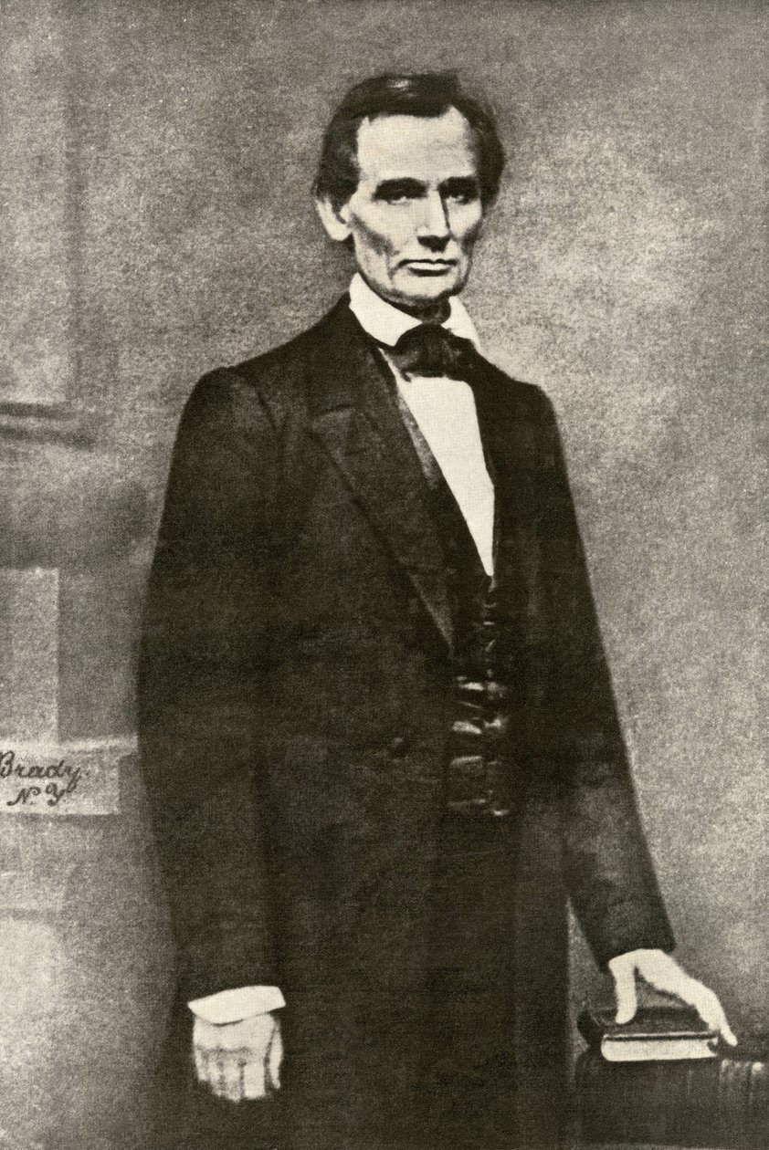 Abraham Lincoln elnök portréja (1809-1865). Matthew Brady fényképének reprodukciója. alkotó: Unbekannter Künstler