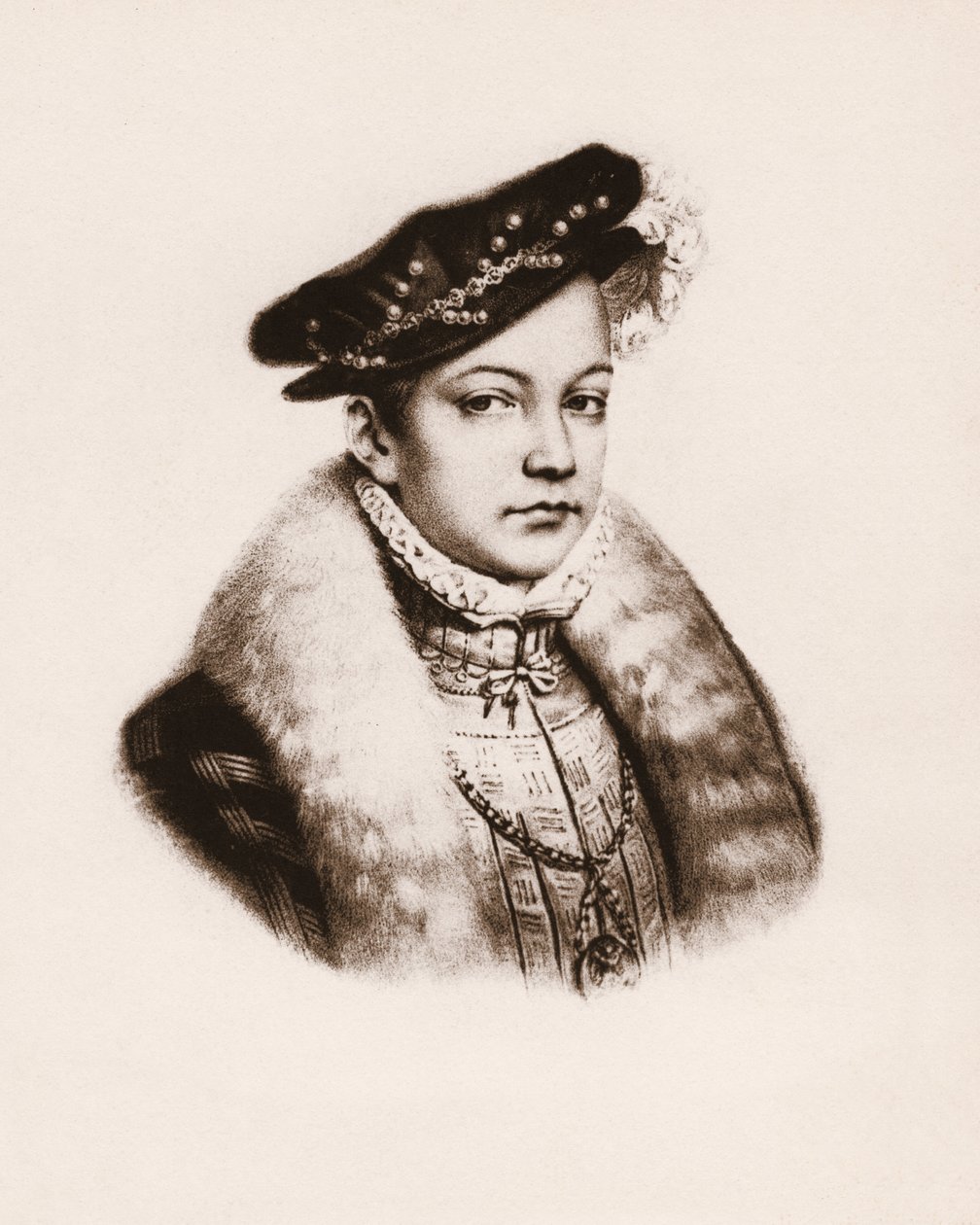 II. Frigyes francia király portréja (1544-1560) 19. századi metszet alkotó: Unbekannter Künstler