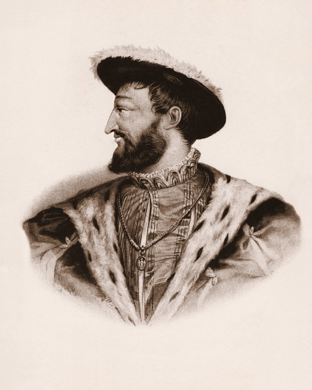 I. Frigyes francia király portréja (1494-1547) 19. századi metszet alkotó: Unbekannter Künstler