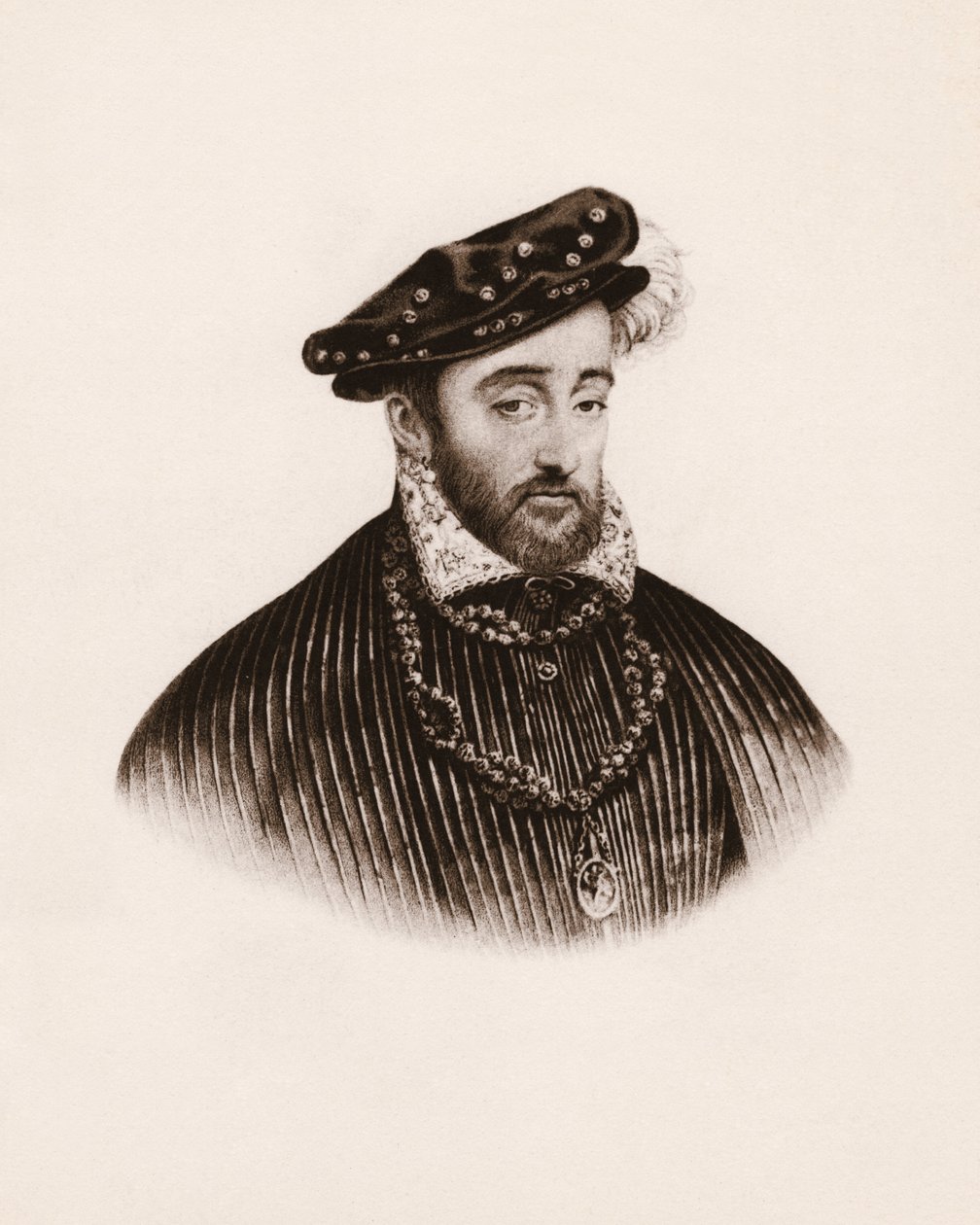 II. Henrik francia király portréja (1519-1559) 19. századi metszet alkotó: Unbekannter Künstler