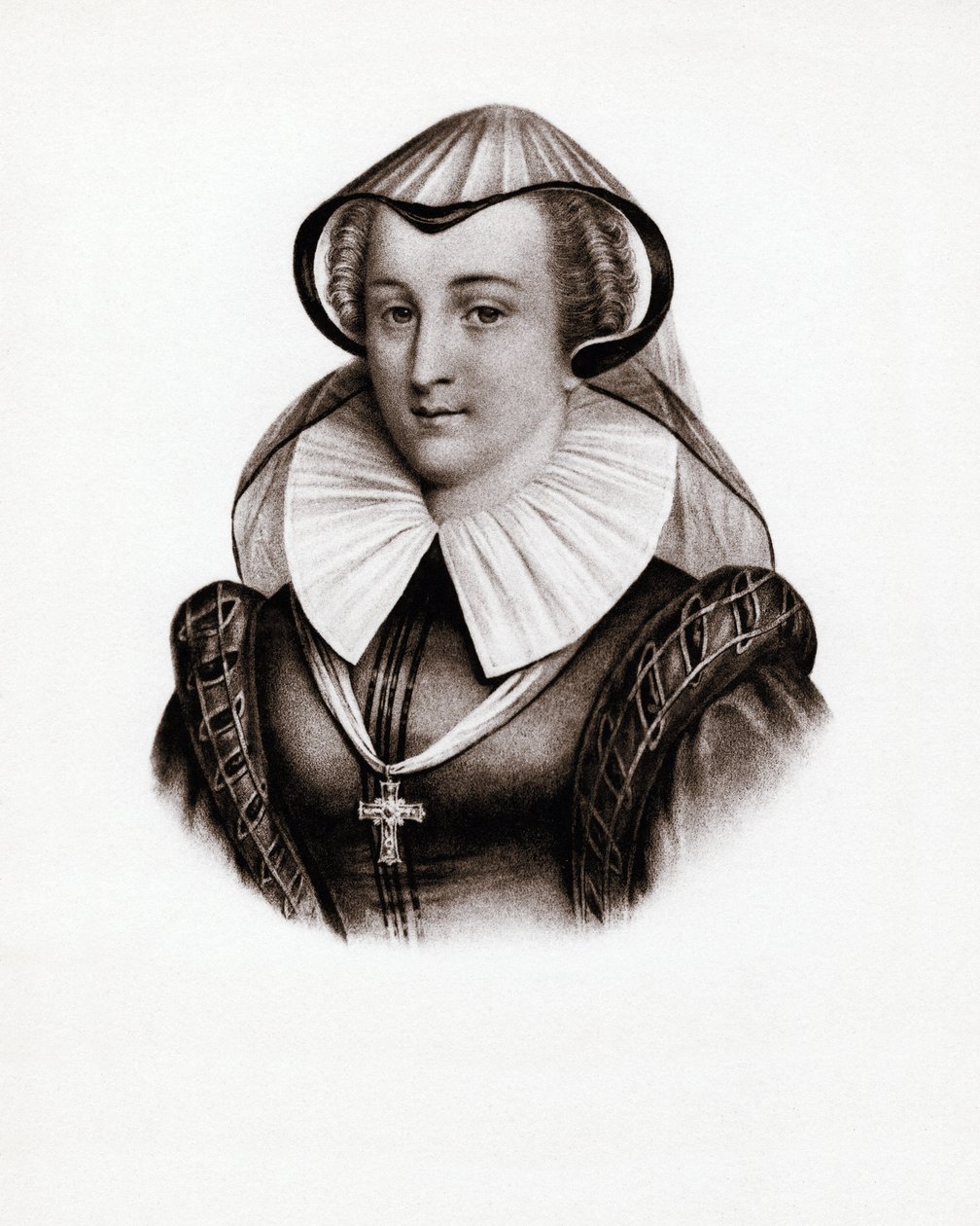 Franciaország királynőjének, Stuart Máriának (Marie Iere of Scotland) portréja (1542-1587). 19. századi metszet alkotó: Unbekannter Künstler