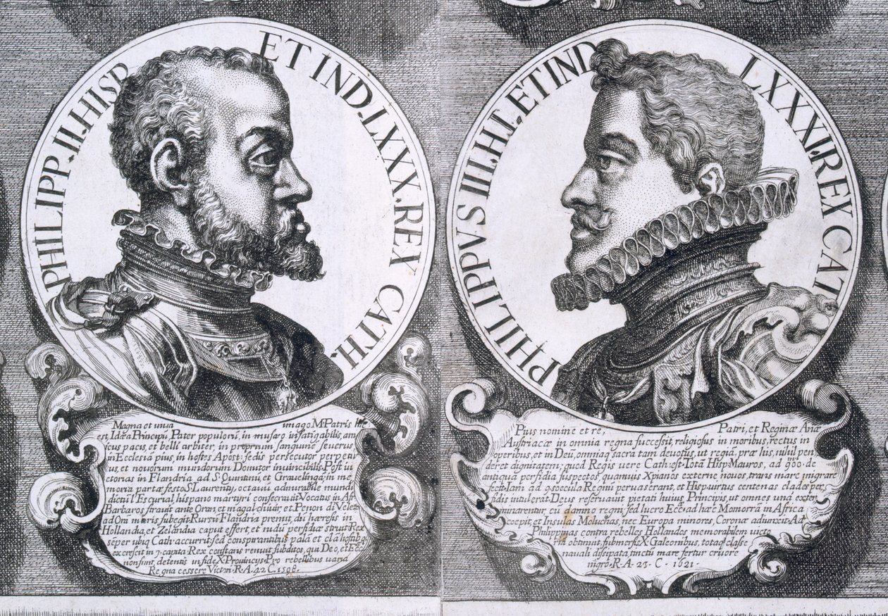 II. Fülöp és III. Fülöp spanyol portréi (litho) alkotó: Unbekannt