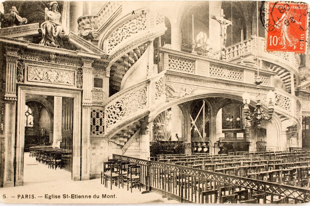 Képeslap/Szent Etienne du Mont-templom, le jube/Párizs/Seine/Ile de France/Franciaország alkotó: William M. Timlin