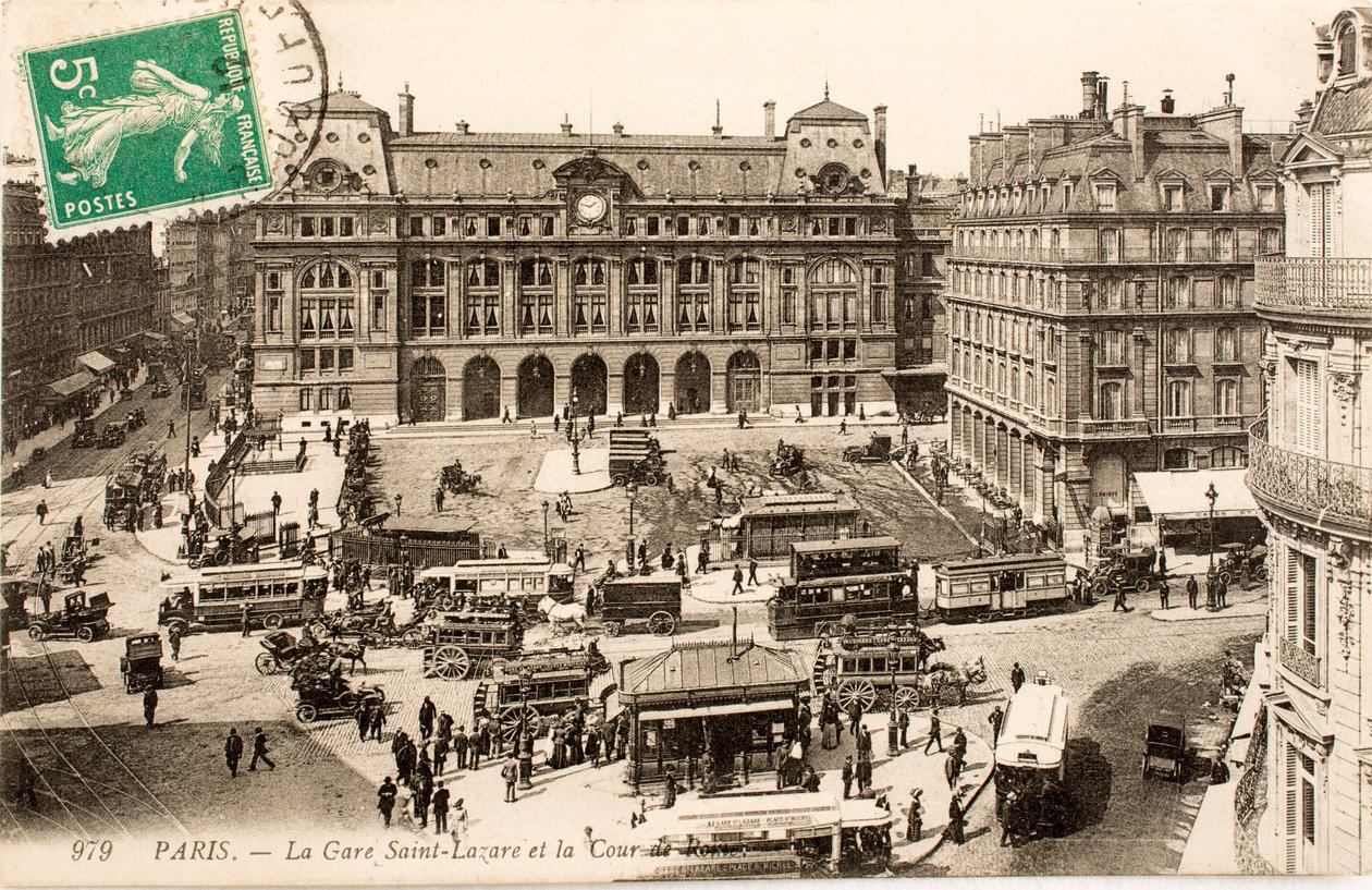 Képeslap/Gare Saint Lazare/Párizs/Seine/Ile de France/Franciaország alkotó: William M. Timlin