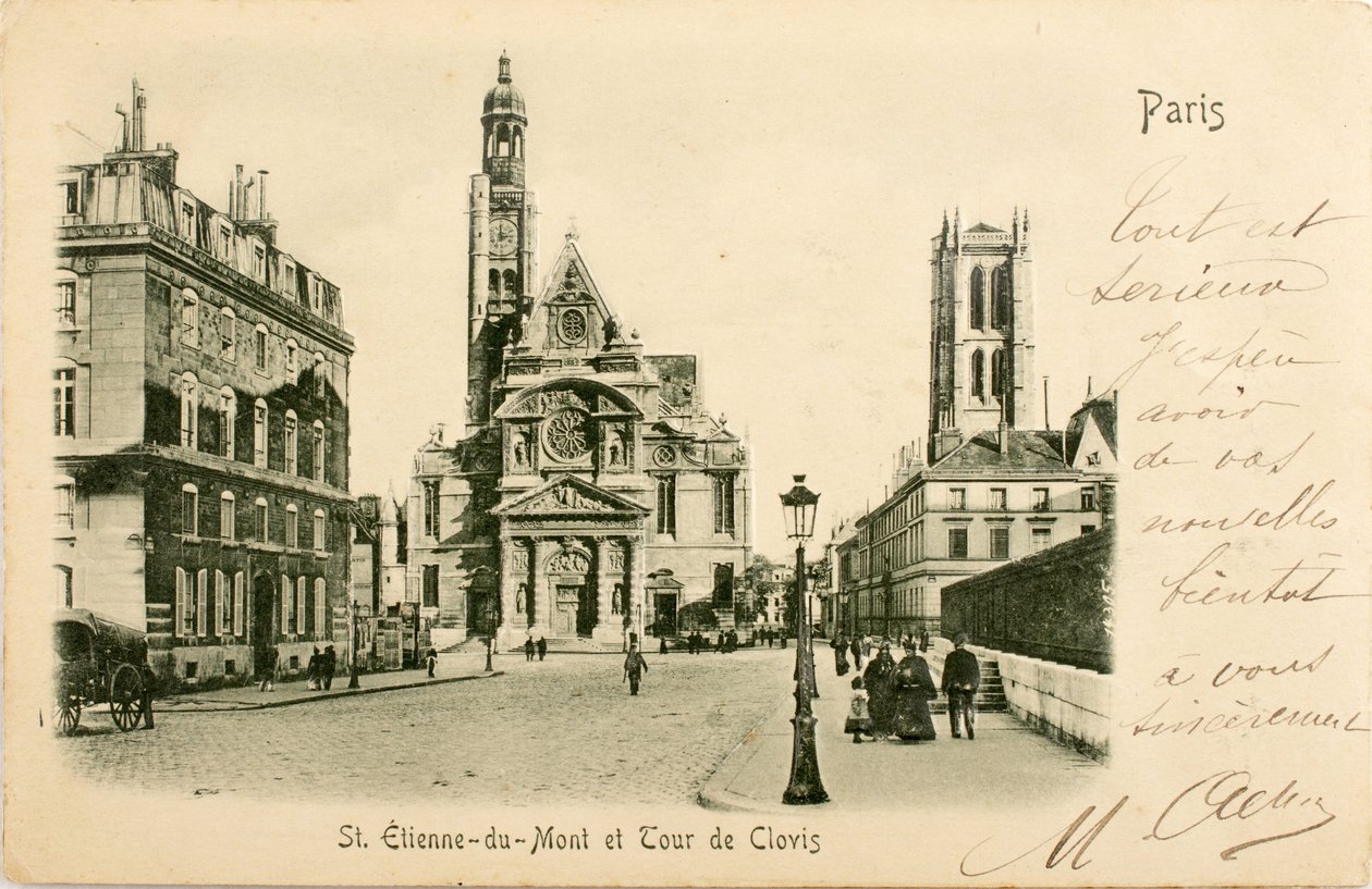 Képeslap / Saint Etienne du Mont / Tour de Clovis / Párizs / Szajna / Ile de France / Franciaország alkotó: William M. Timlin