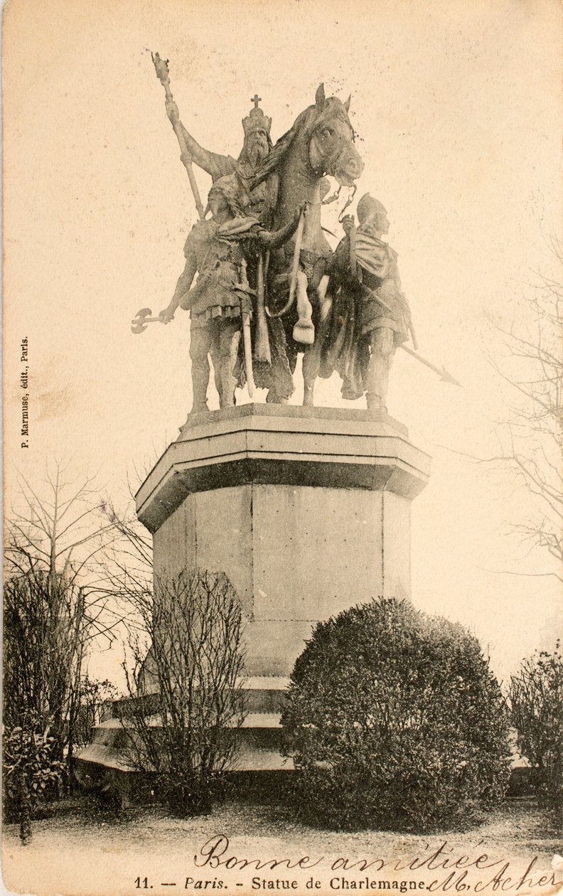 Képeslap/Nagy Károly-szobor/Párizs/Szajna/Ile de France/Franciaország alkotó: William M. Timlin