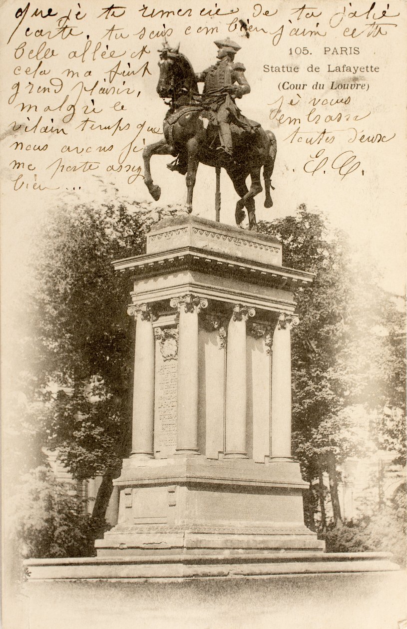 Képeslap/Lafayette-szobor/Louvre-udvar/Párizs/Seine/Ile de France/Franciaország alkotó: William M. Timlin