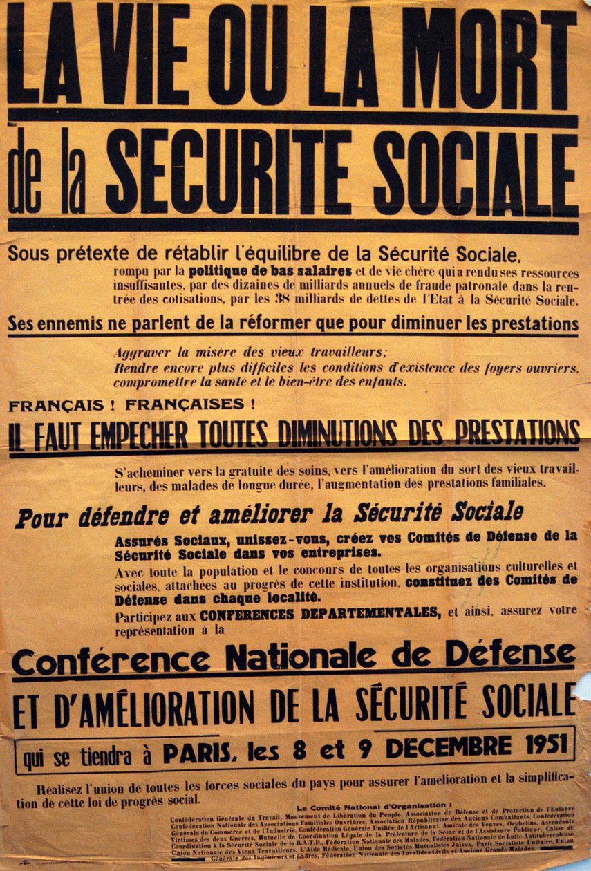 A CGT (Francia Szakszervezet) plakátja a Sécurité Sociale-ról szóló konferenciához alkotó: Unbekannt