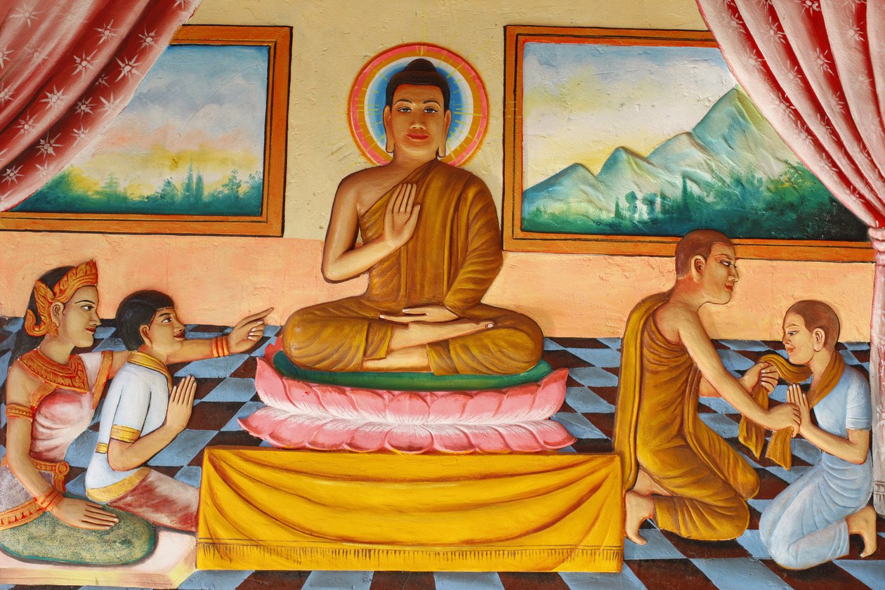 Preah Prom Rath kolostor Buddha és fia, Rahula élete, Siem Reap, Kambodzsa alkotó: Unbekannt