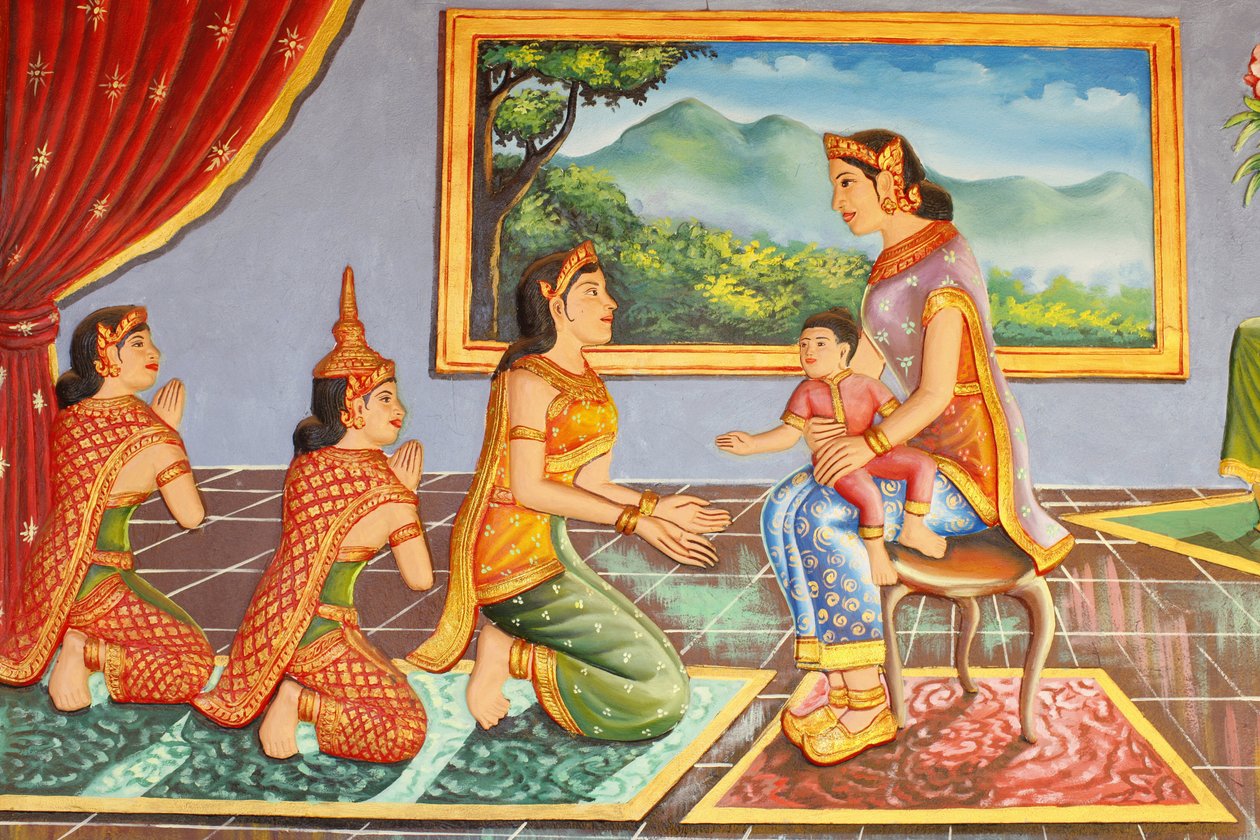 Preah Prom Rath kolostor Buddha életeBuddha édesanyjának élete, bemutatva emlékezetének, Siem Reapnek, Kambodzsának alkotó: Unbekannt