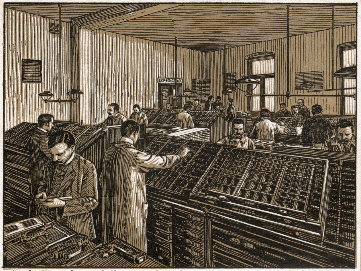 Nyomda Budapesten. (metszet, kb. 1910) alkotó: Unbekannter Künstler
