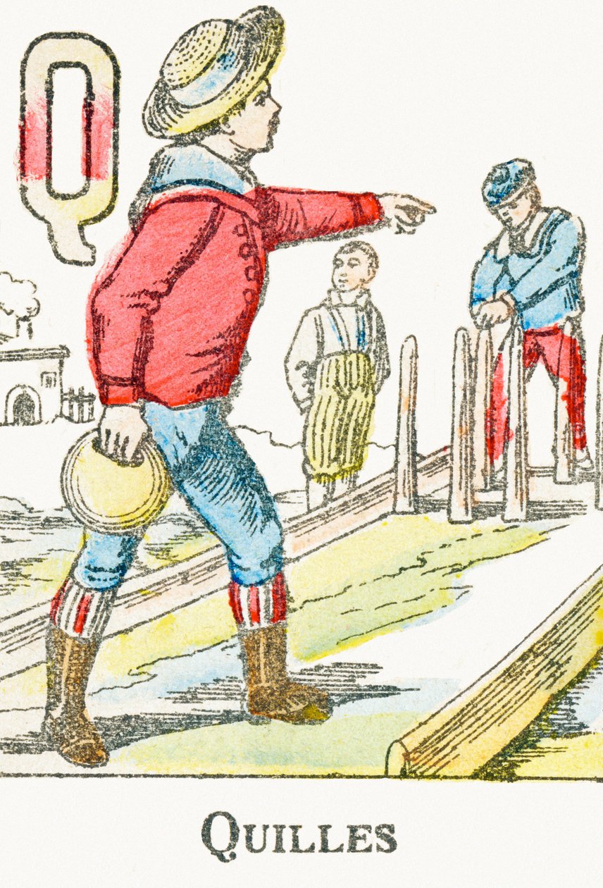 K: Skittles – metszet az "Alphabet des jeux"-ból, 1890 körül alkotó: Unbekannt
