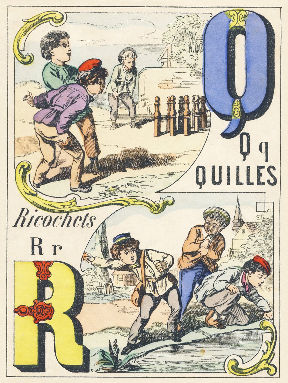 Q R: teke, ricochet – Games Alphabet, 1890 körül (illusztráció) alkotó: Unbekannt