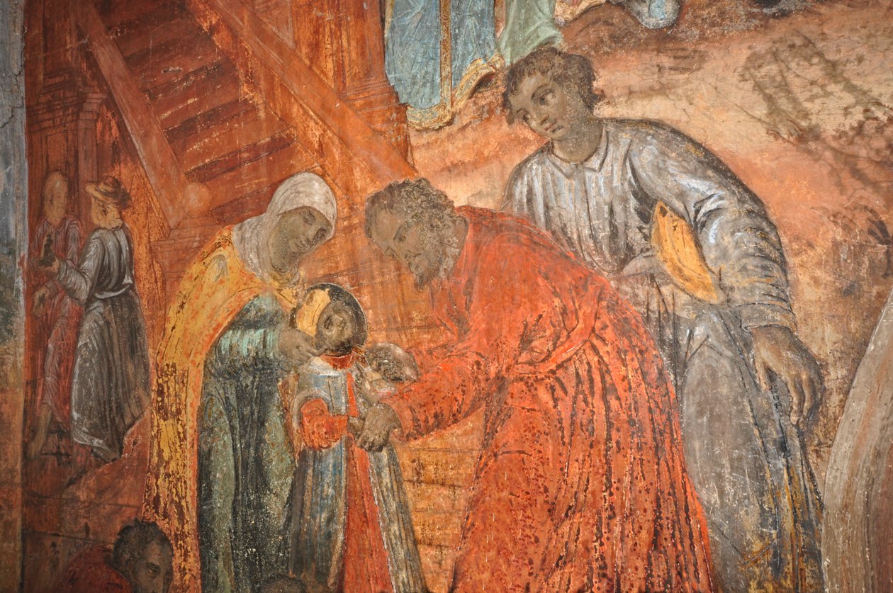 OROSZORSZÁG, Uglich, Orosz Ortodox Szent Dimitrius Vértemplom (1630), Demetrius (Rettegett Iván fia) halálát ábrázoló freskó alkotó: Unbekannt