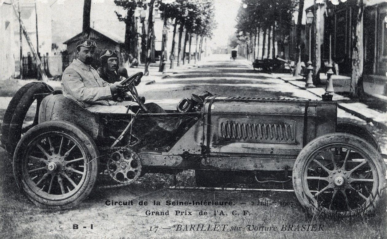 Racing, Grand Prix de France (ACF): Barrel Brasier autót vezet a Seine Inferior pályán, július 2. alkotó: Unbekannt