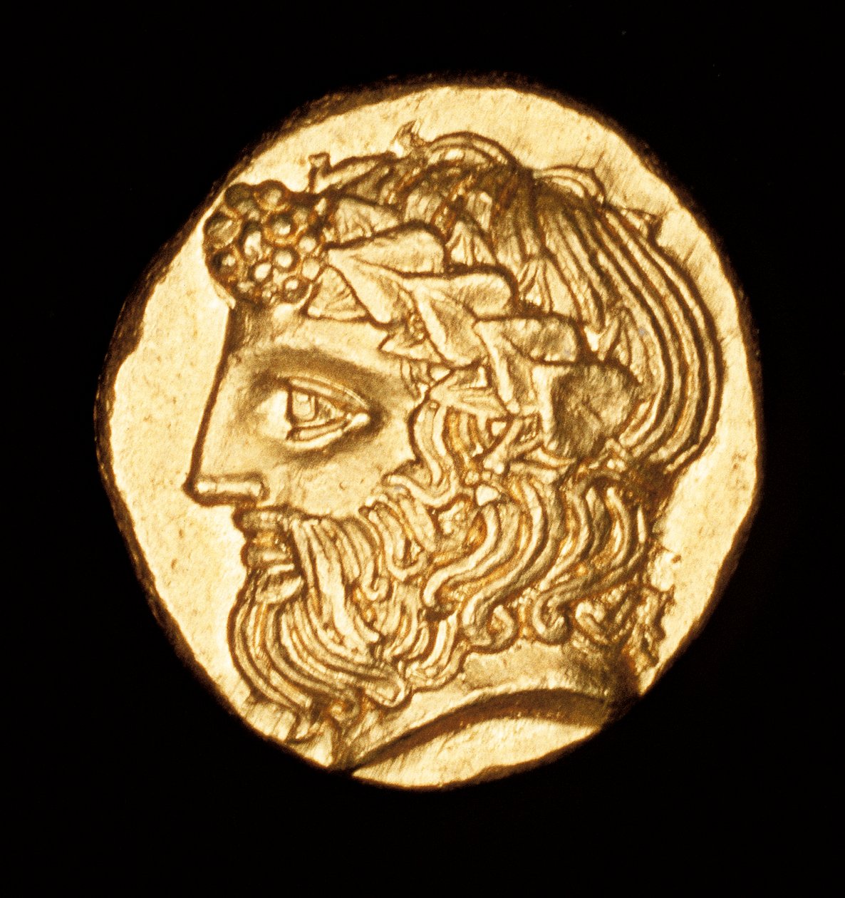 Ritka ókori görög érme, arany, thaszosz hemidrachma, Dionüszosz bor istene Kr.e. 380 körül (fotó) alkotó: Unbekannter Künstler