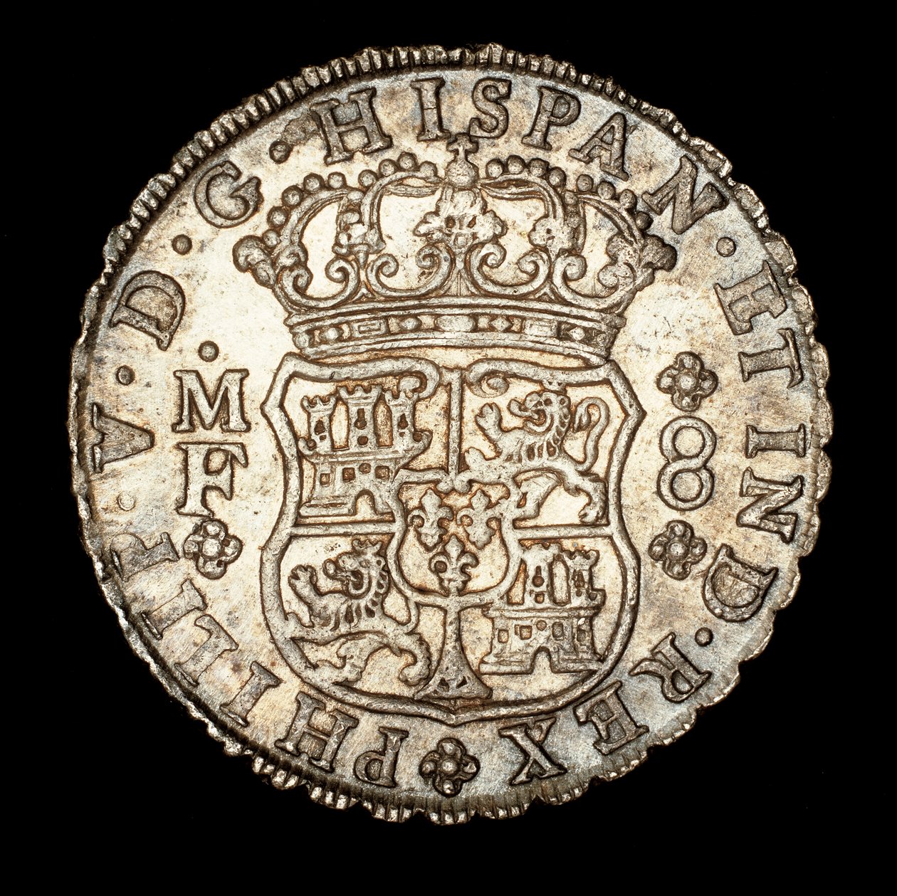 Ritka ezüst érme, VI. Ferdinánd spanyol király, 8 Reale, koronás pajzs spanyol címerrel 1740 (fénykép) alkotó: Unbekannter Künstler
