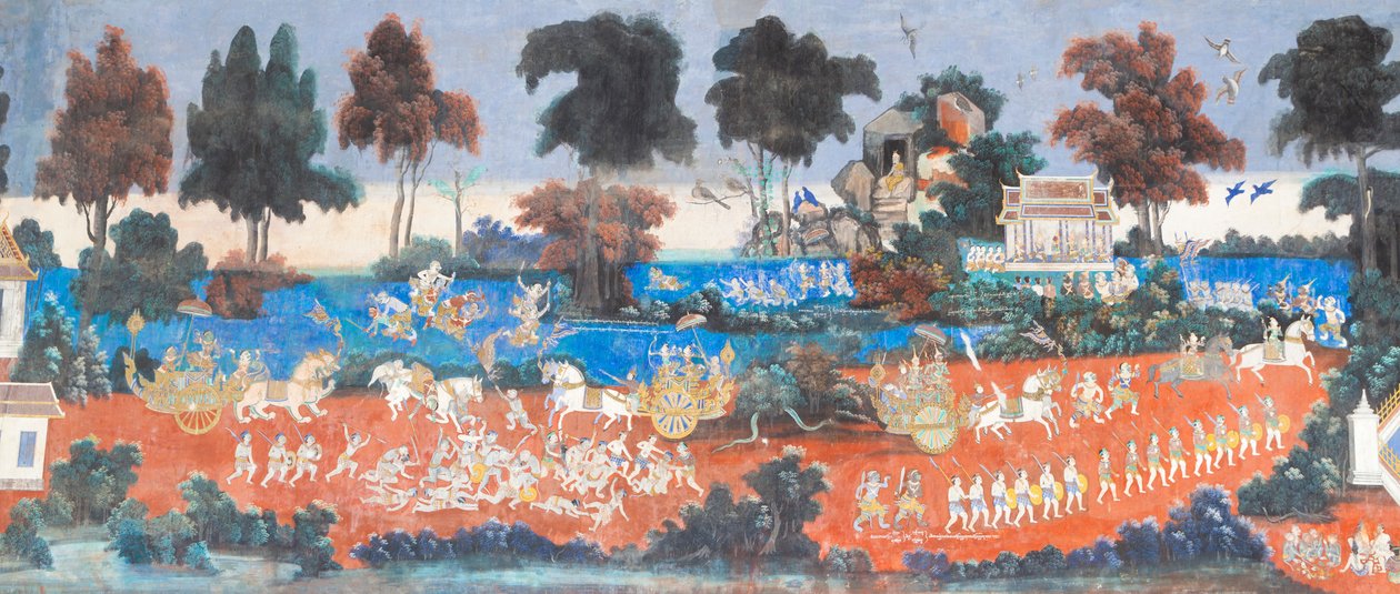 Reamker-freskók a kambodzsai Phnom Penh királyi palotakomplexumának falait díszítő (fotó) alkotó: Unbekannter Künstler