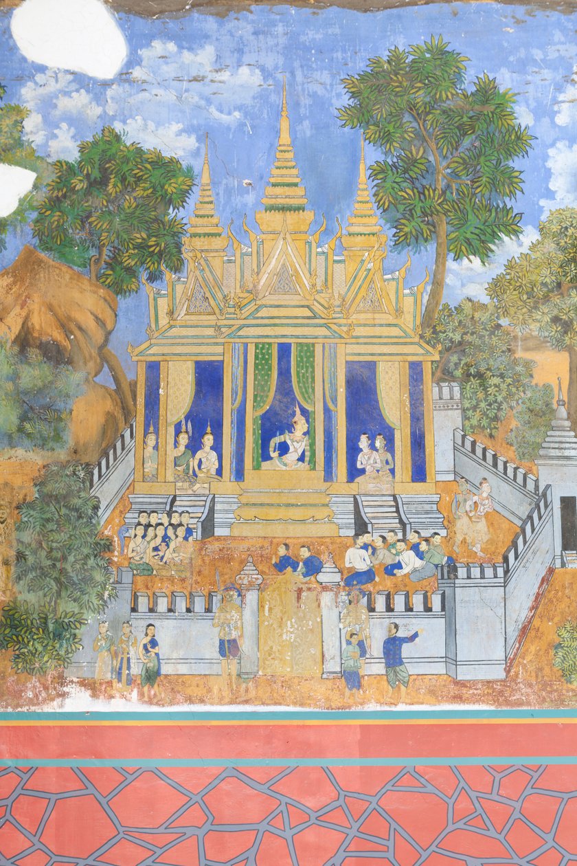 Reamker-freskók a kambodzsai Phnom Penh királyi palotakomplexumának falait díszítő (fotó) alkotó: Unbekannter Künstler
