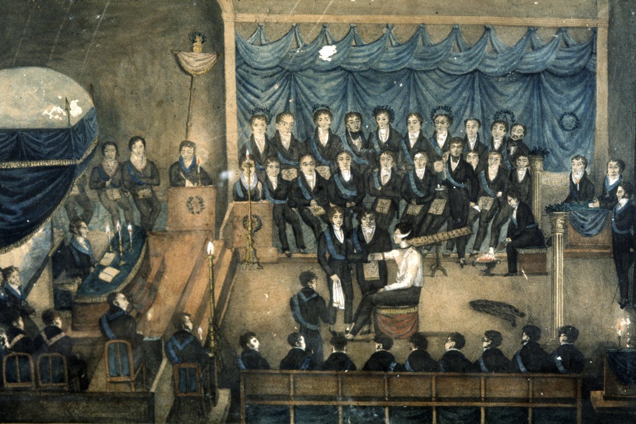 Egy kőműves fogadása egy páholyban, 1820 körül (akvarell) alkotó: Unbekannter Künstler