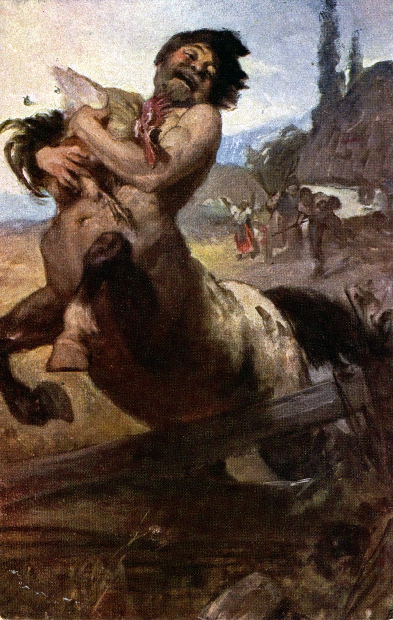 Vallás. Görög mitológia. Egy tolvaj kentaur. Illusztráció: Benczur Gyula, Magyarország, 1910 körül Coll. Rész. (képeslap) alkotó: Unbekannter Künstler