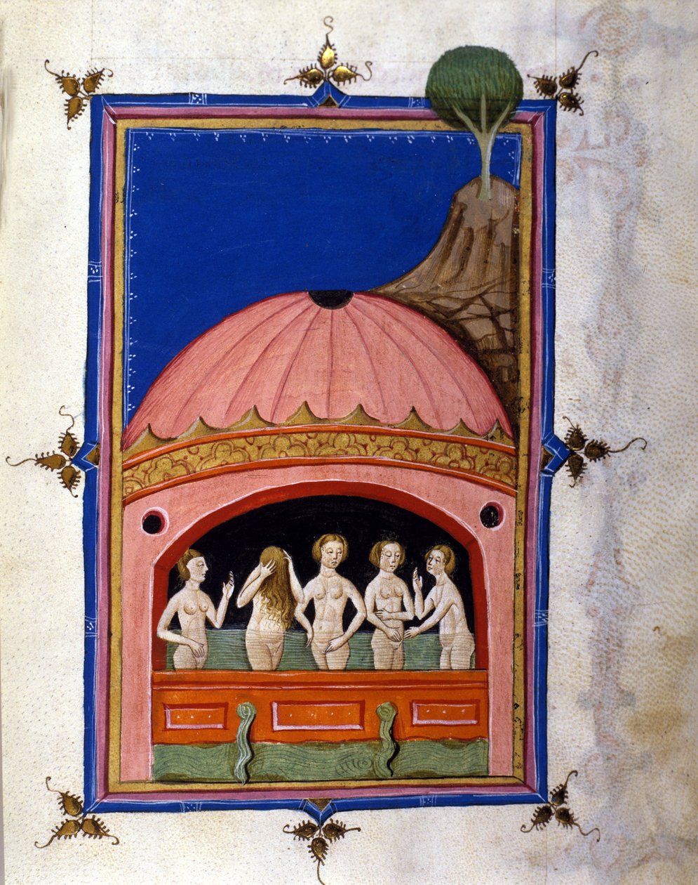 Fürdő ábrázolása Oldal Pietro da Eboli (Ebulo) (aktív 1196-1220 körül) "De Balneis Puteolanis" (A pozzuolii vagy pozzuolii fürdők) című kéziratából 1475-1500 alkotó: Unbekannter Künstler