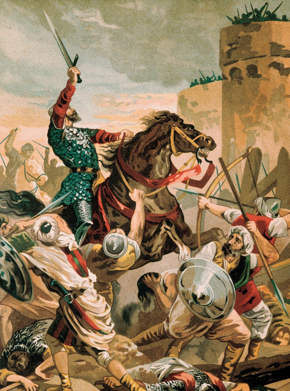 Cid, Rodrigo Diaz de Vivar (1043-1099), a spanyol lovag, a reconquista hőse, Valencia szaracénok elleni 1099-es ostroma során. alkotó: Unbekannter Künstler