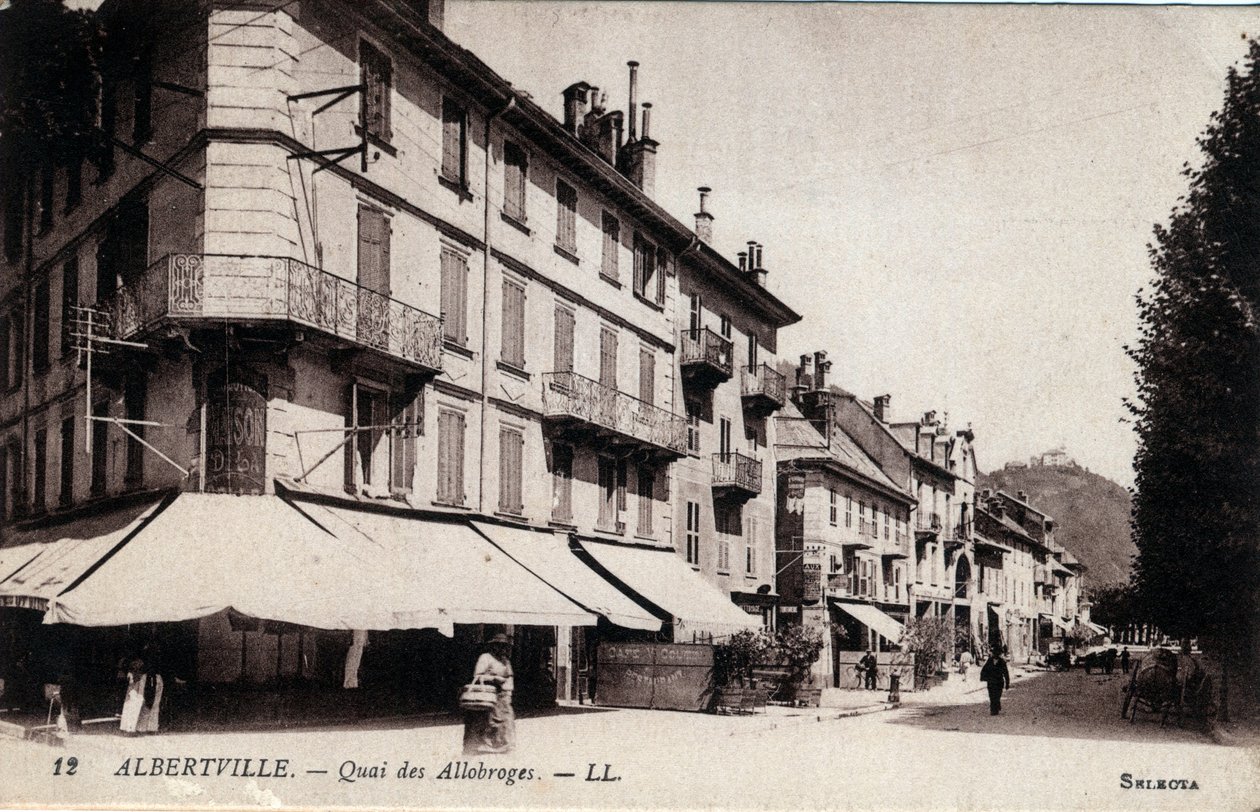 Rhone Alpes, Savoie (73), Albertville: kilátás a Quai des Allobroges-ra - Képeslap 19.-20. század vége alkotó: William M. Timlin