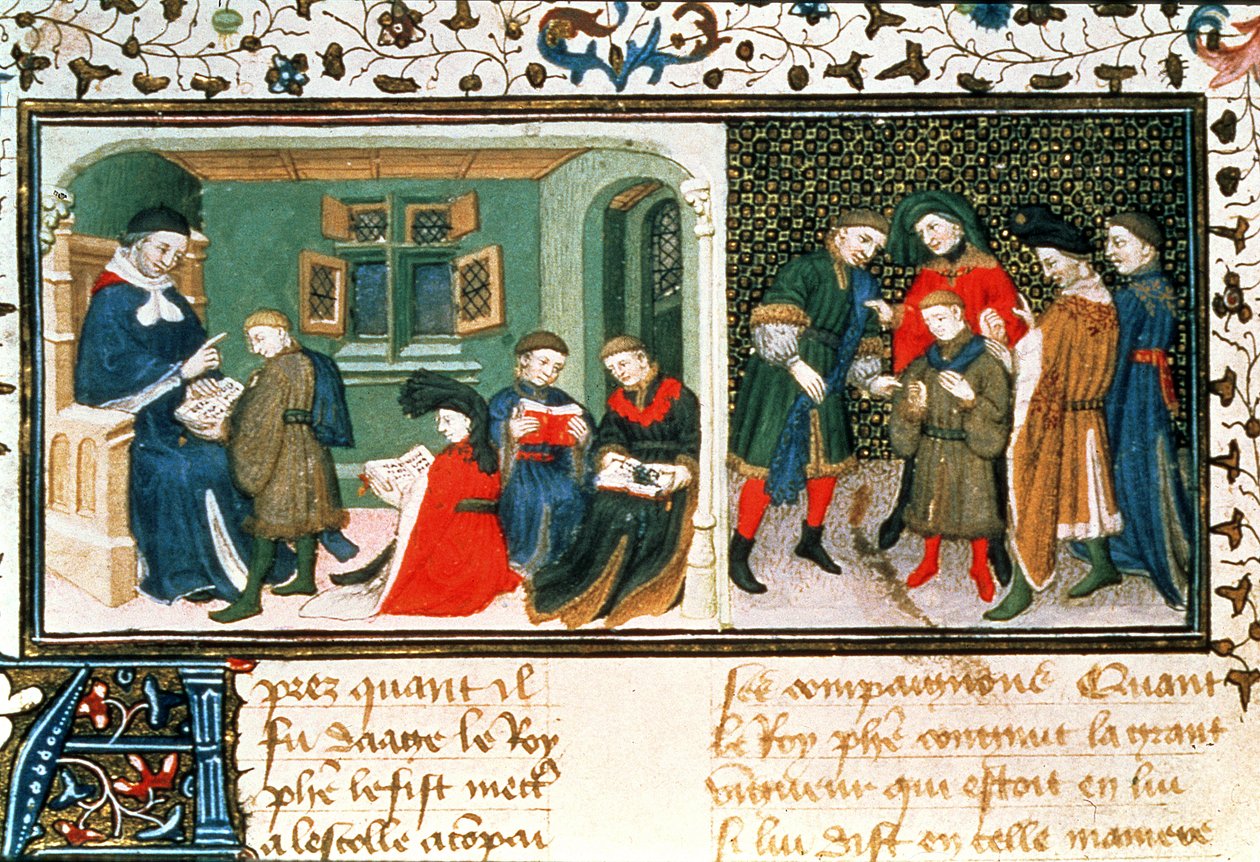 Roy 17 E III f.209r Mester és tanítványok, Bartholomaeus Anglicus „Des Proprietez des Choses” című művéből (vellum) alkotó: Unbekannter Künstler