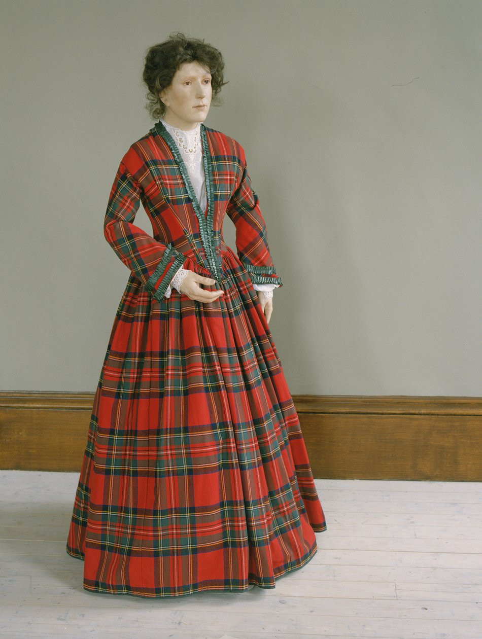 Royal Stewart tartán gyapjú ruha domború selyem szegéllyel, 1845-50 körül alkotó: Unbekannt