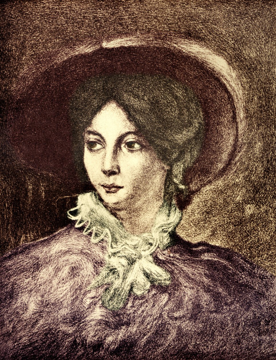 SAND, George - E. Delacroix francia regényíró (1804-1876) festménye nyomán. Részt vesz Chopinnel. Színezett alkotó: Unbekannt