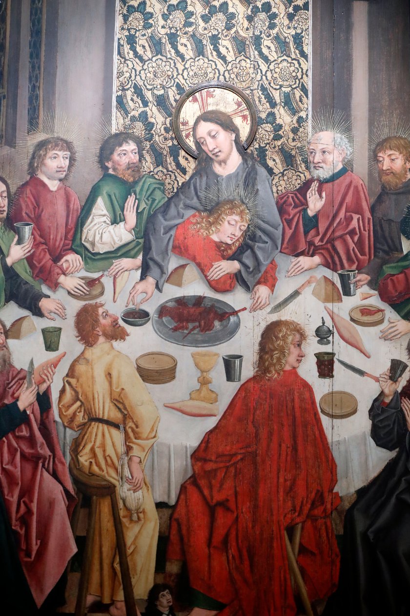 Saint-Pierre le Vieux katolikus templom, Krisztus szenvedésében, Az utolsó vacsora, Henri Lutzelman festménye 15. század, Strasbourg, Franciaország (fotó) alkotó: Unbekannt