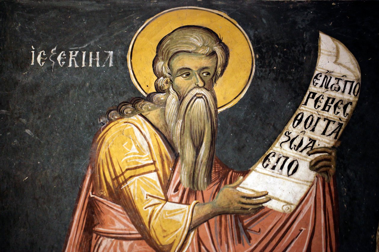 Szent Ezechiel bizánci freskó az Agios Ioannis Lampadistis kolostorból, Lampadistis Szent János XI. századi Ciprus Festett templomok UNESCO-hely Troodos, Ciprus alkotó: Unbekannt