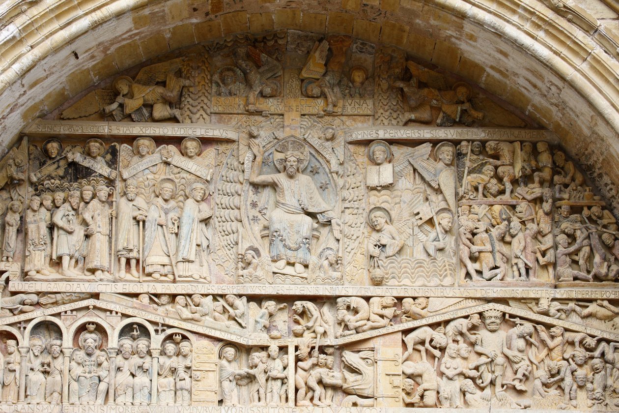 Sainte Foy apátsági templom timpanonja: Krisztus a dicsőségben és az utolsó ítélet, Conques, Franciaország alkotó: Unbekannt
