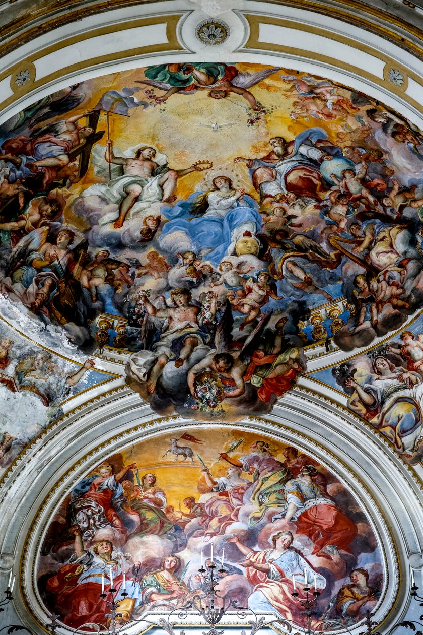 San Benedetto (Szent Benedek) templom, Catania, Szicília (Olaszország). Mennyezeti freskórészlet (18. század), Mária koronázásával. (fénykép) alkotó: Unbekannt