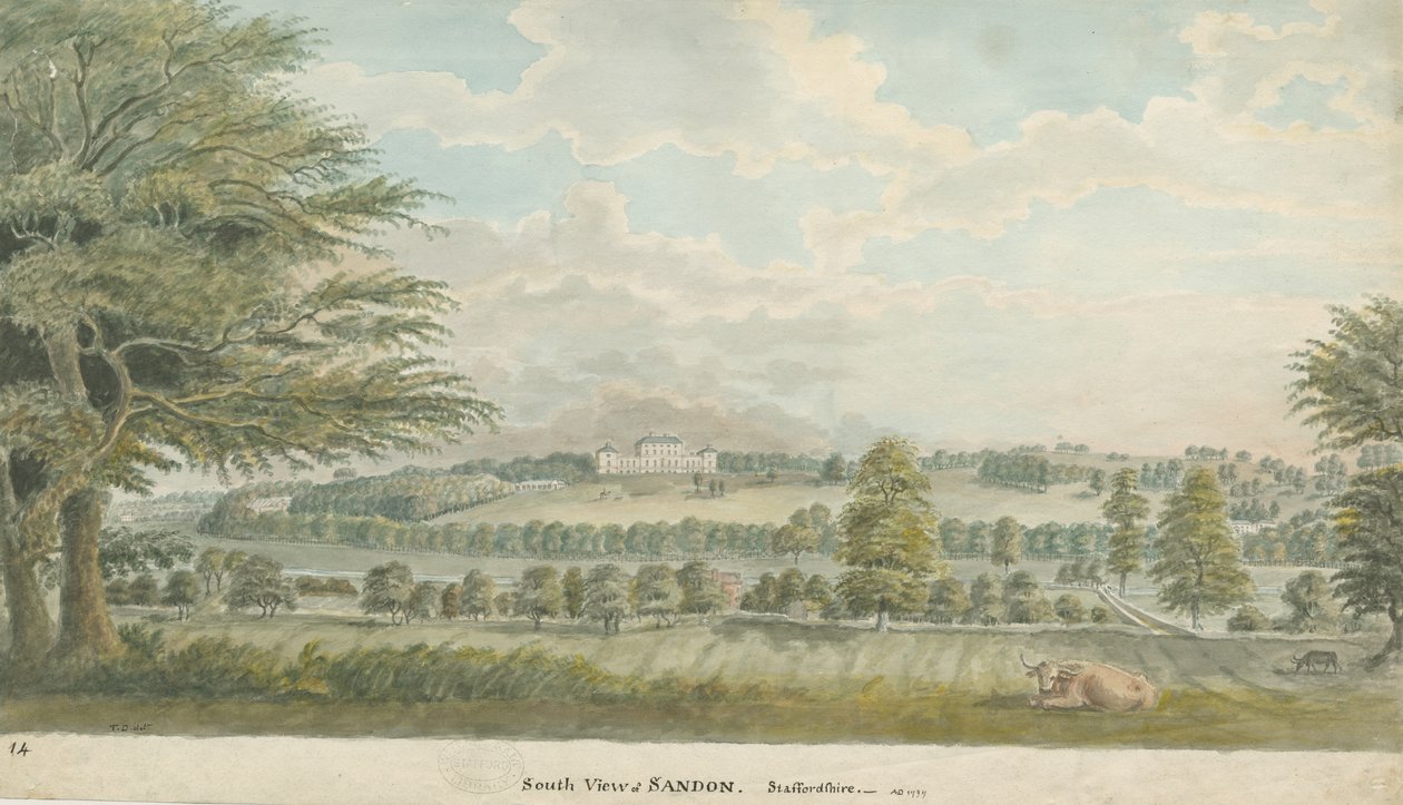 Sandon Hall: vízfestmény, 1797 alkotó: Unbekannt